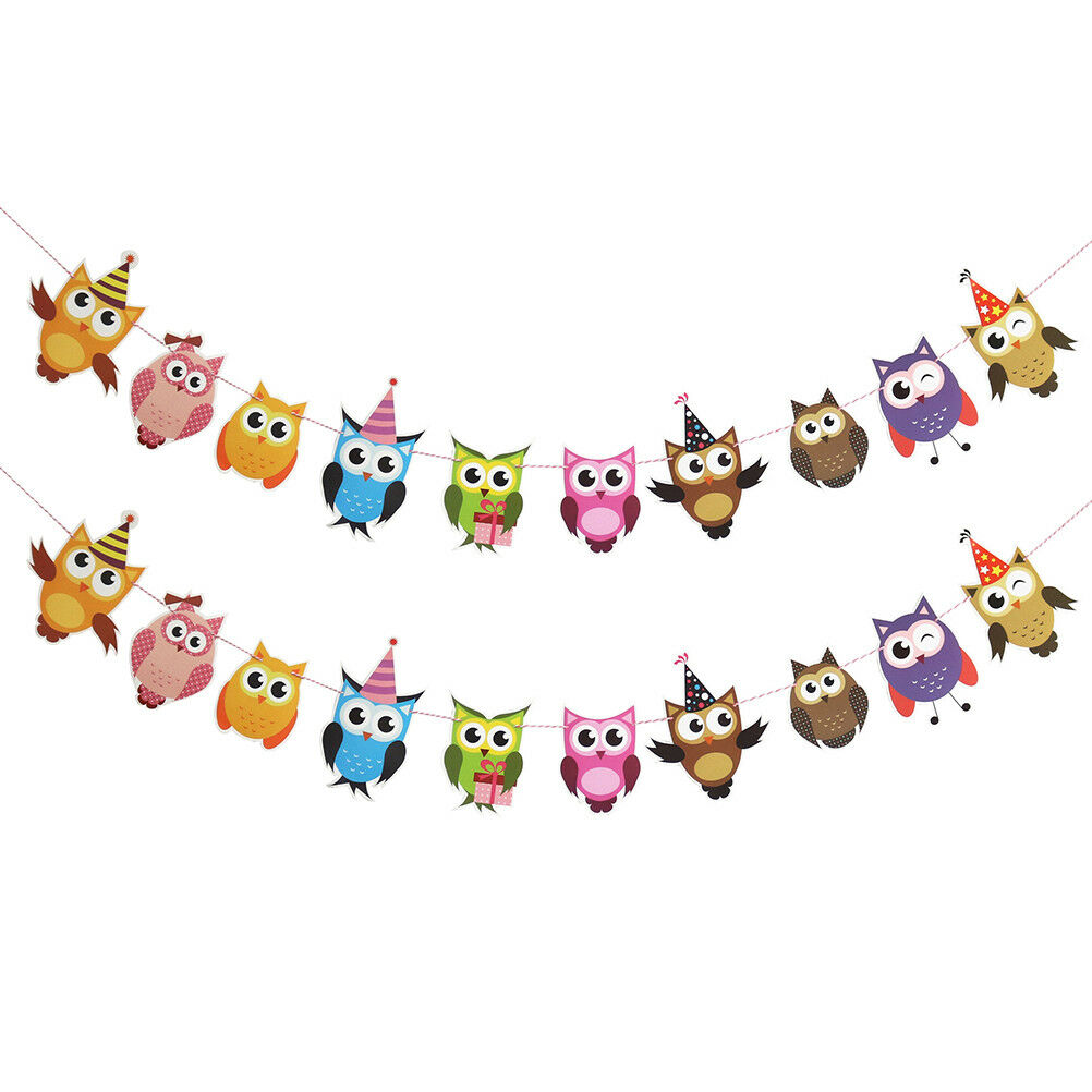 cartoon owl paper flag birthday party decoration banner bunting for childr.l8