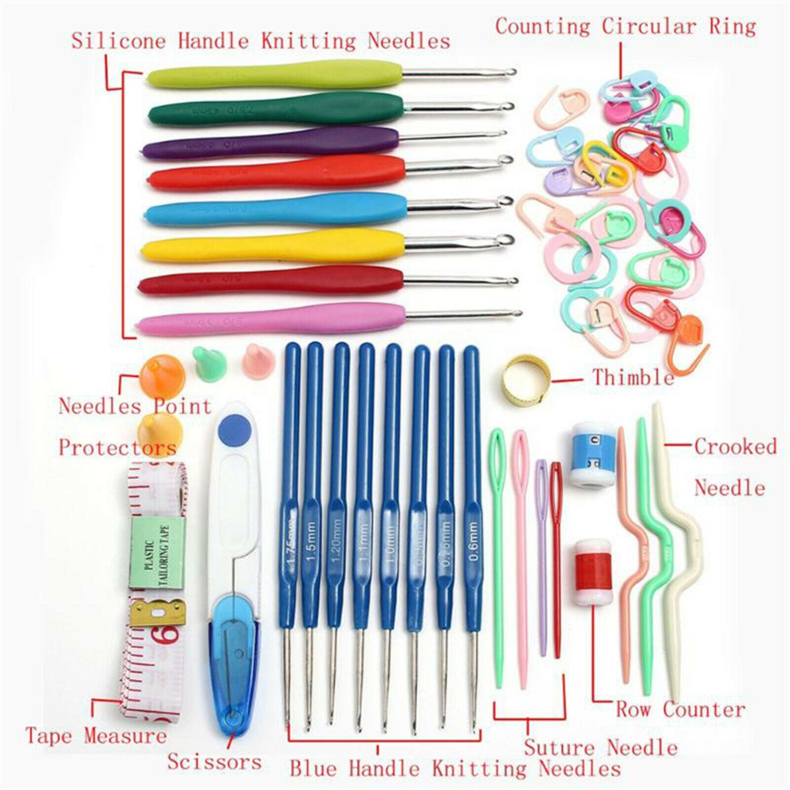 57x Crochet Hooks Set Soft Grip Handles 2.5-6.5mm Smooth Knitting Needles