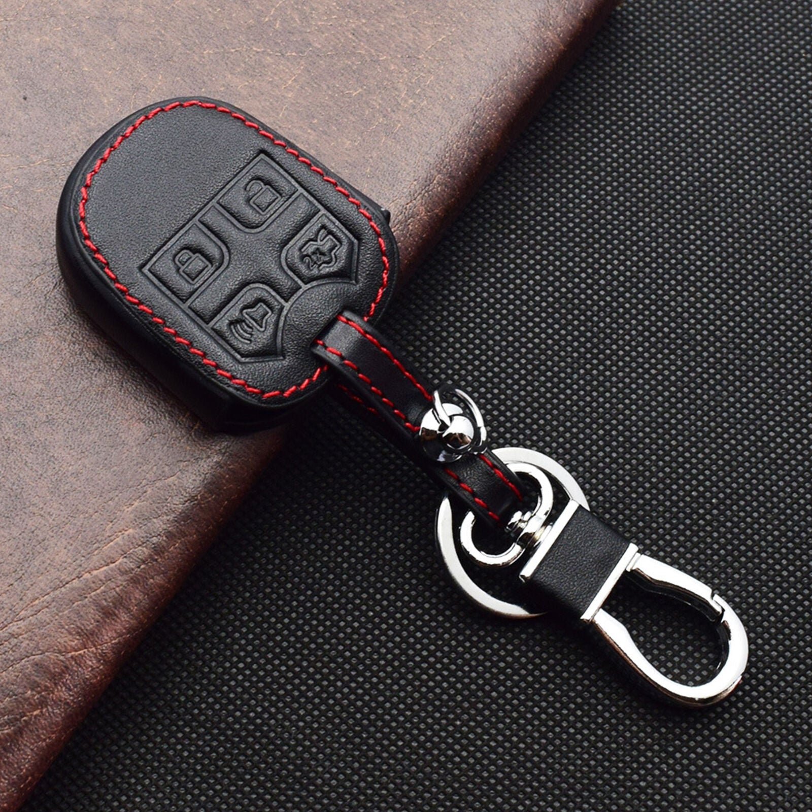 New Black Leather 4 Buttons Remote Smart Key Chain Cover Case For Ford Mustang