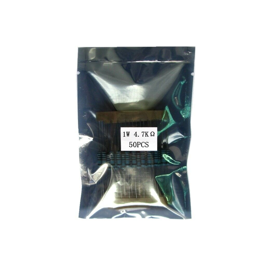 50pcs 1W Resistor Kit 4.7K Ohm Metal Film Resistors Assortment