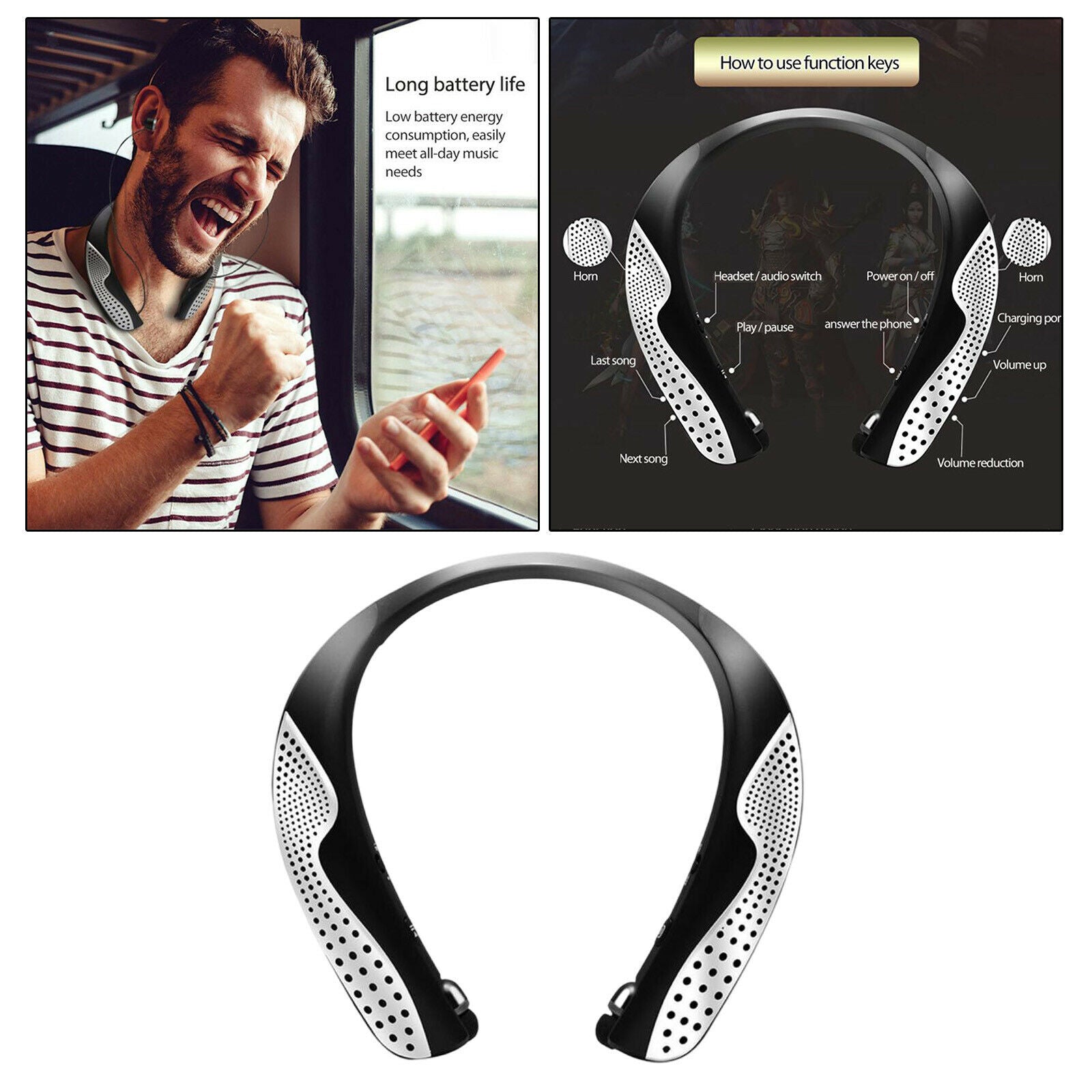 Portable Wearable Wireless Speaker Bluetooth 5.0 w/Retractable Earbuds w/Mic