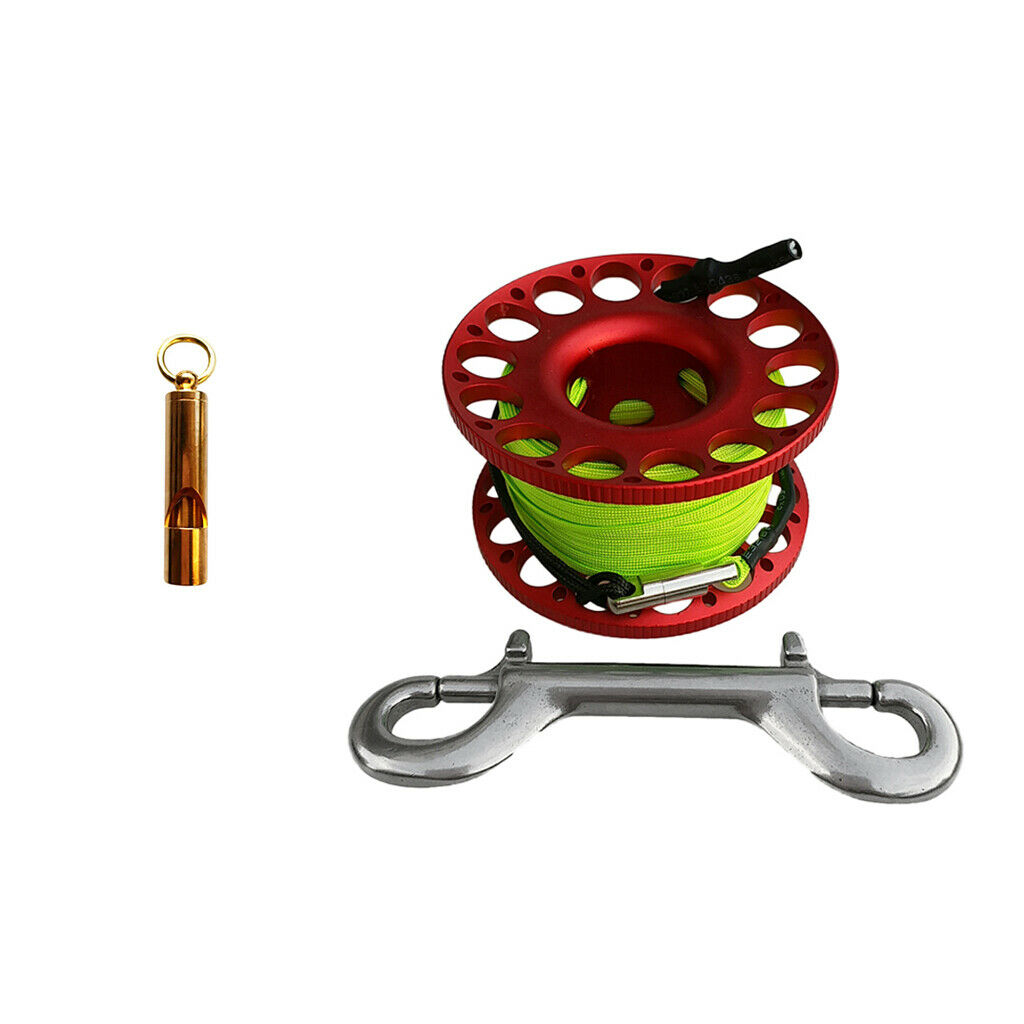 Scuba Diving Tech Spool Dive Wreck Reel 15m Line + Solid Brass Safety Whistle