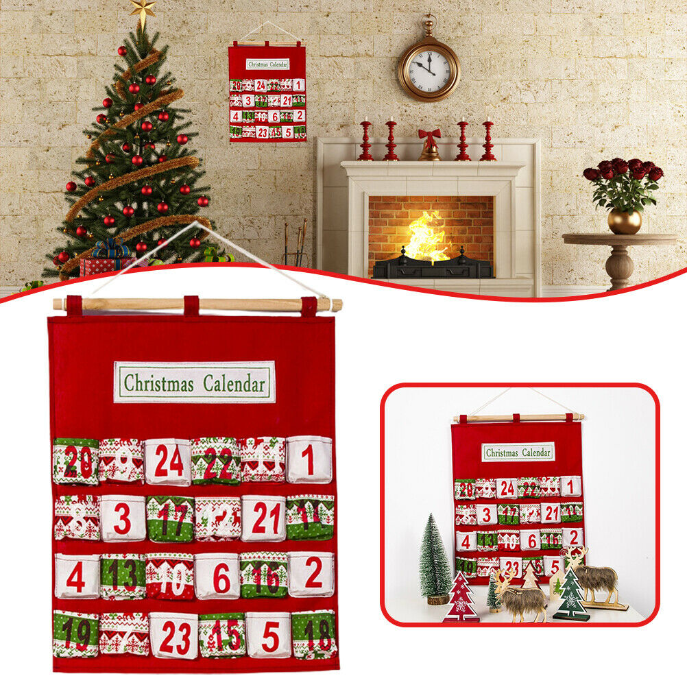 Christmas Advent Calendar Wall Hanging Bag with 24 Pockets Christmas Decorations