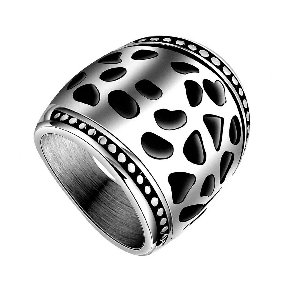 Fashion Hollow Out Retro Punk Finger Wide Ring 316L Steel Color Jewelry US 6
