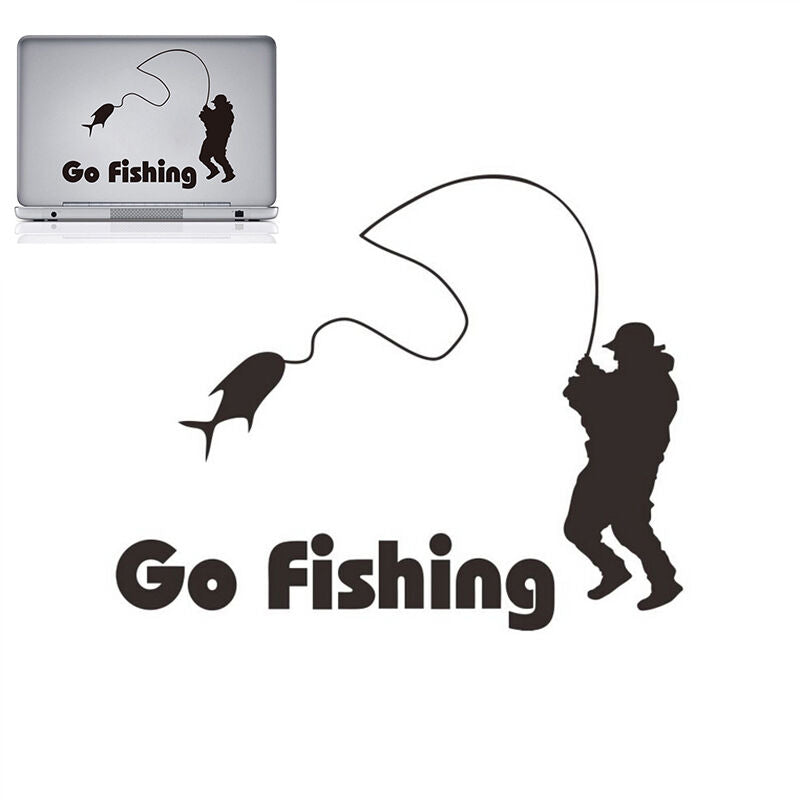 Interesting 1 Pcs Car Stickers Funny Go Fishing Black Decals 5.51"*4.33".l8