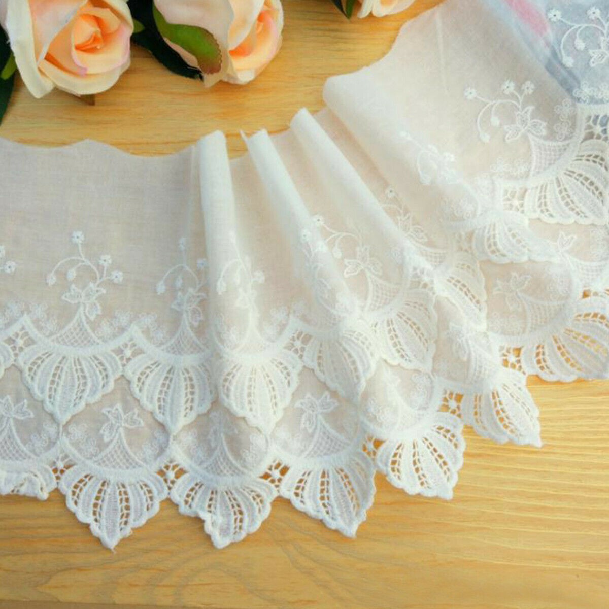 3 Yards 18cm Wide Cotton Floral Embroidery Lace Trim Sewing Dress Curtain Fabric