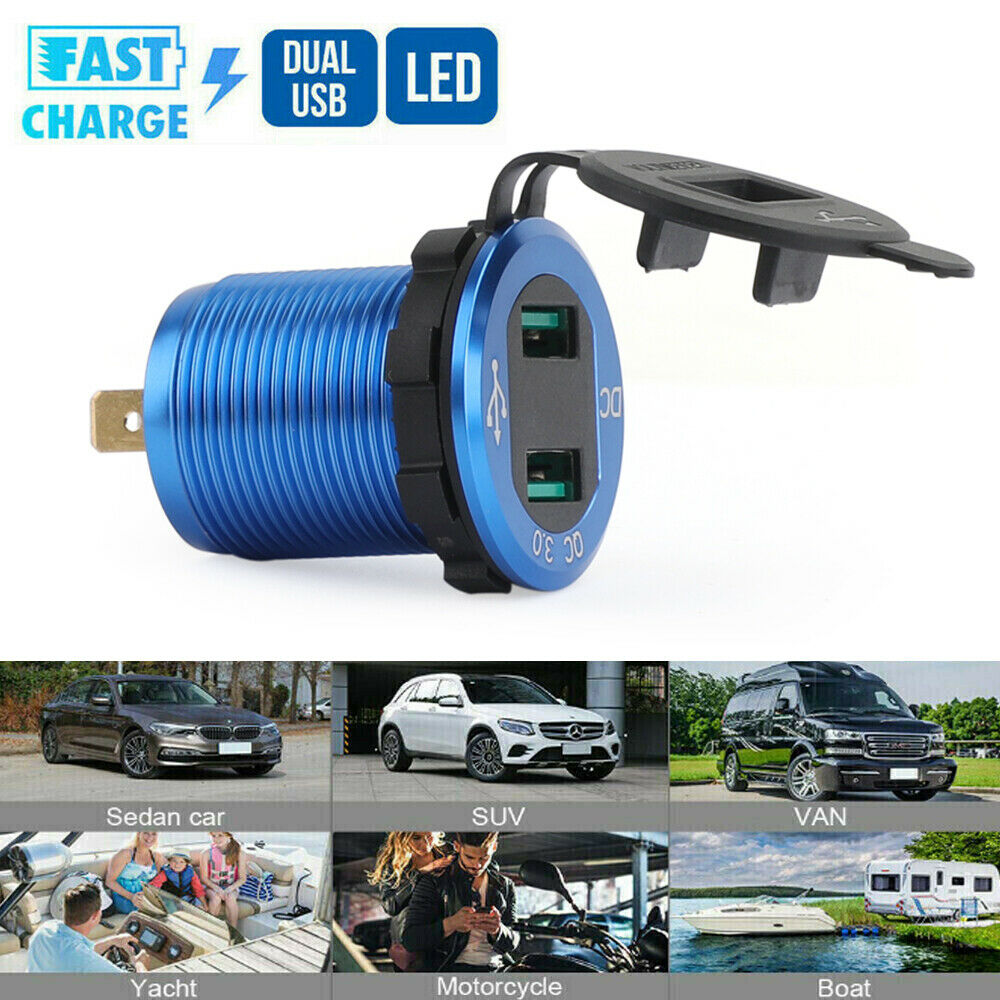 QC3.0 Aluminum Dual CAB Car Lighter Socket Charger Digital Voltmete
