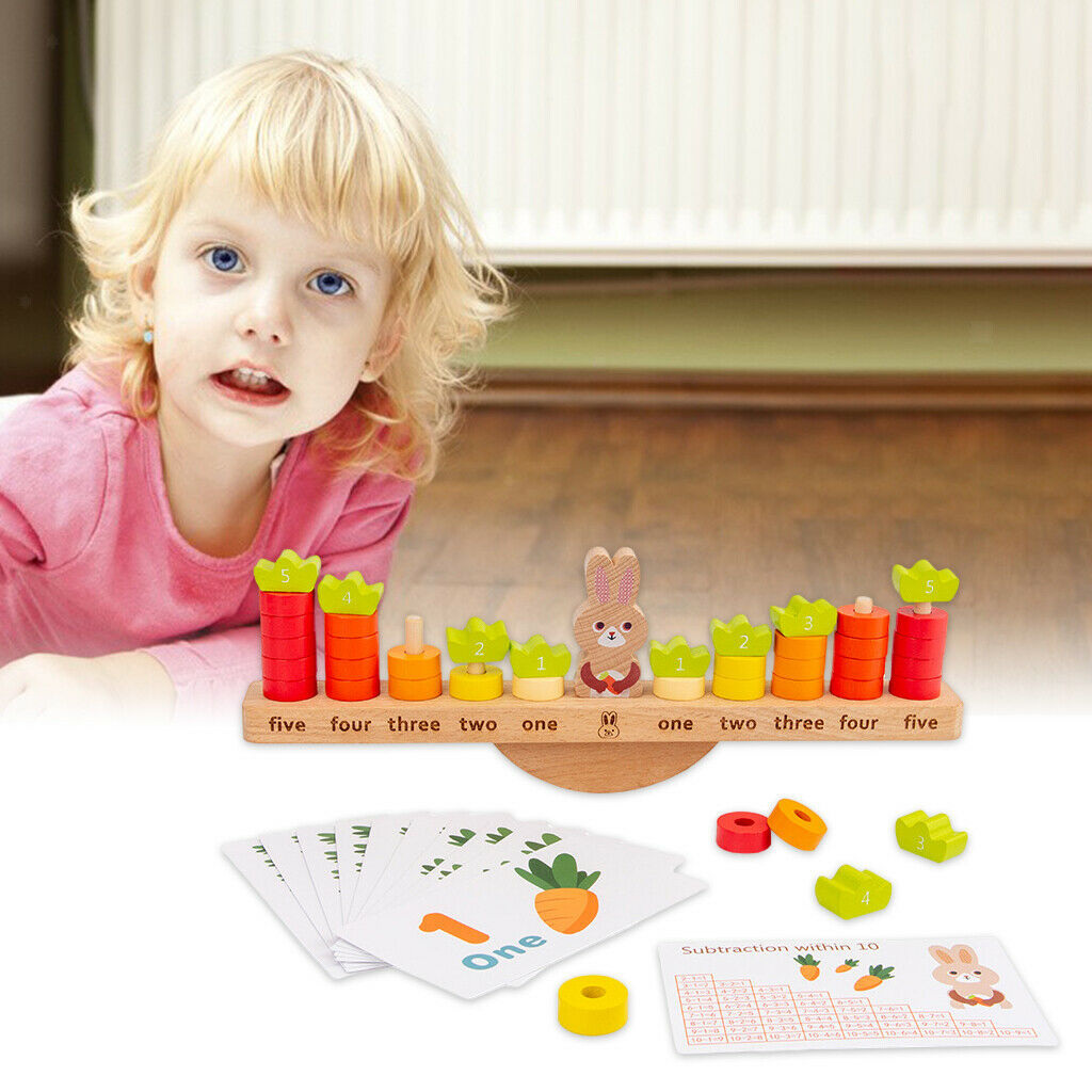 Wooden 54pcs Building Blocks Rabbit Balance Math Stacking Counting Learning