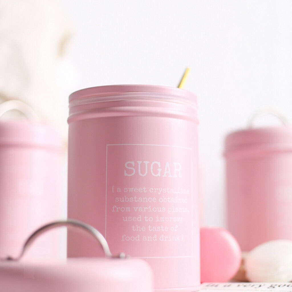 3lots Iron Canisters Sealed Boxes Kitchen Candy Storage Container Pink