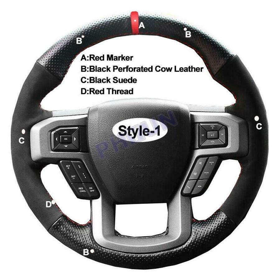DIY Hand Stitch Car Steering Wheel Cover For Ford F-150 2015-2017 Lariat XL XLT