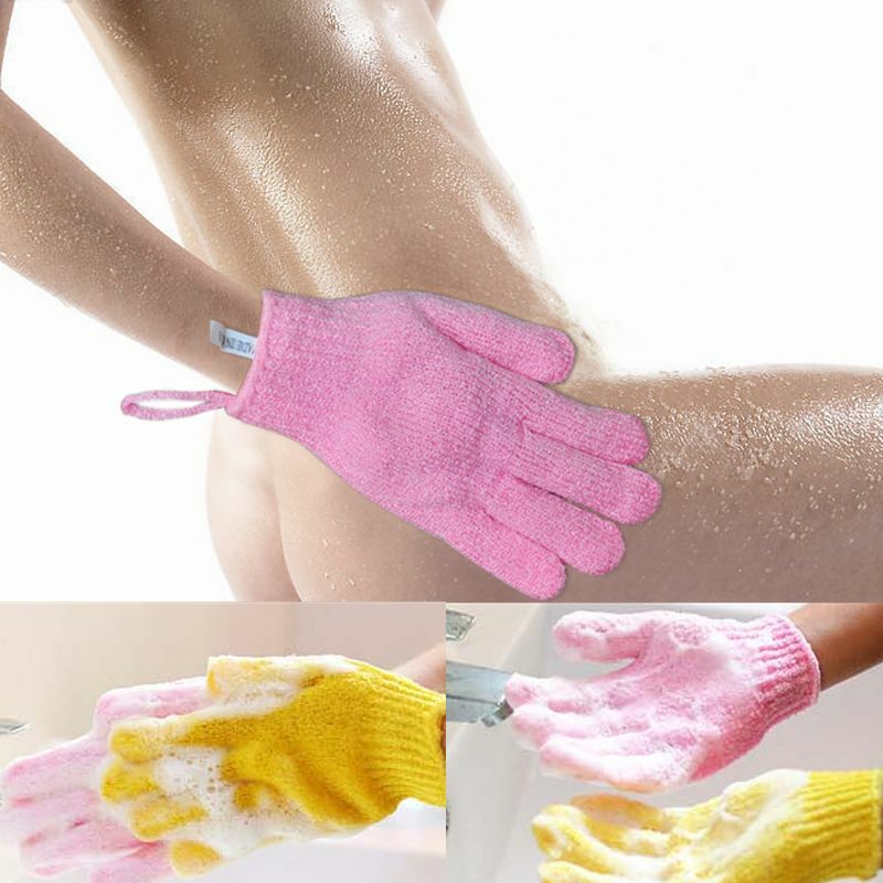 Wash Skin Spa Shower Bath Gloves 2Pcs Exfoliating Massage Loofah Body Scrubber C