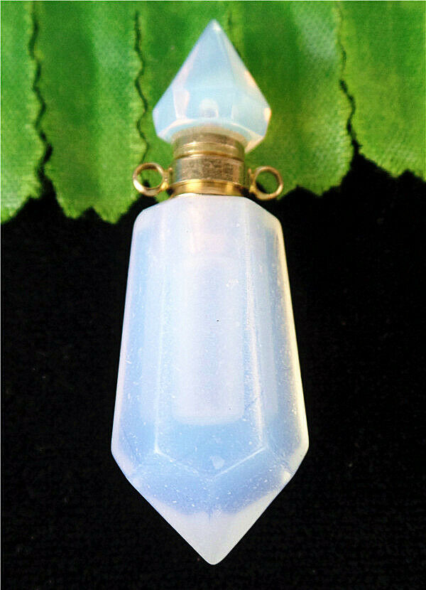 44x14mm White Moonlight Handmade Glass Hexagonal Perfume Bottle Pendant HL78763