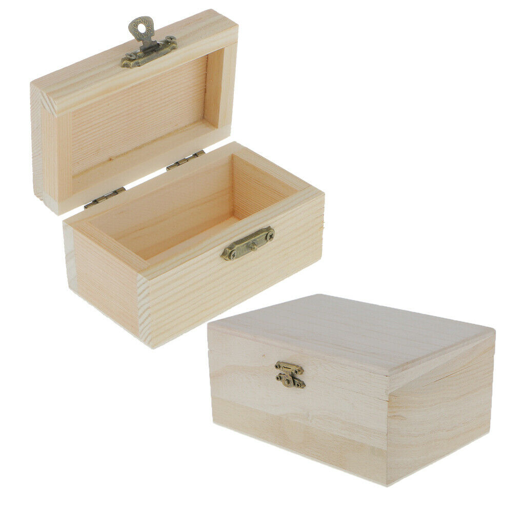 2pcs Unfinished Unpainted Wooden Jewellery Box Wood Storage DIY Crafts Gift