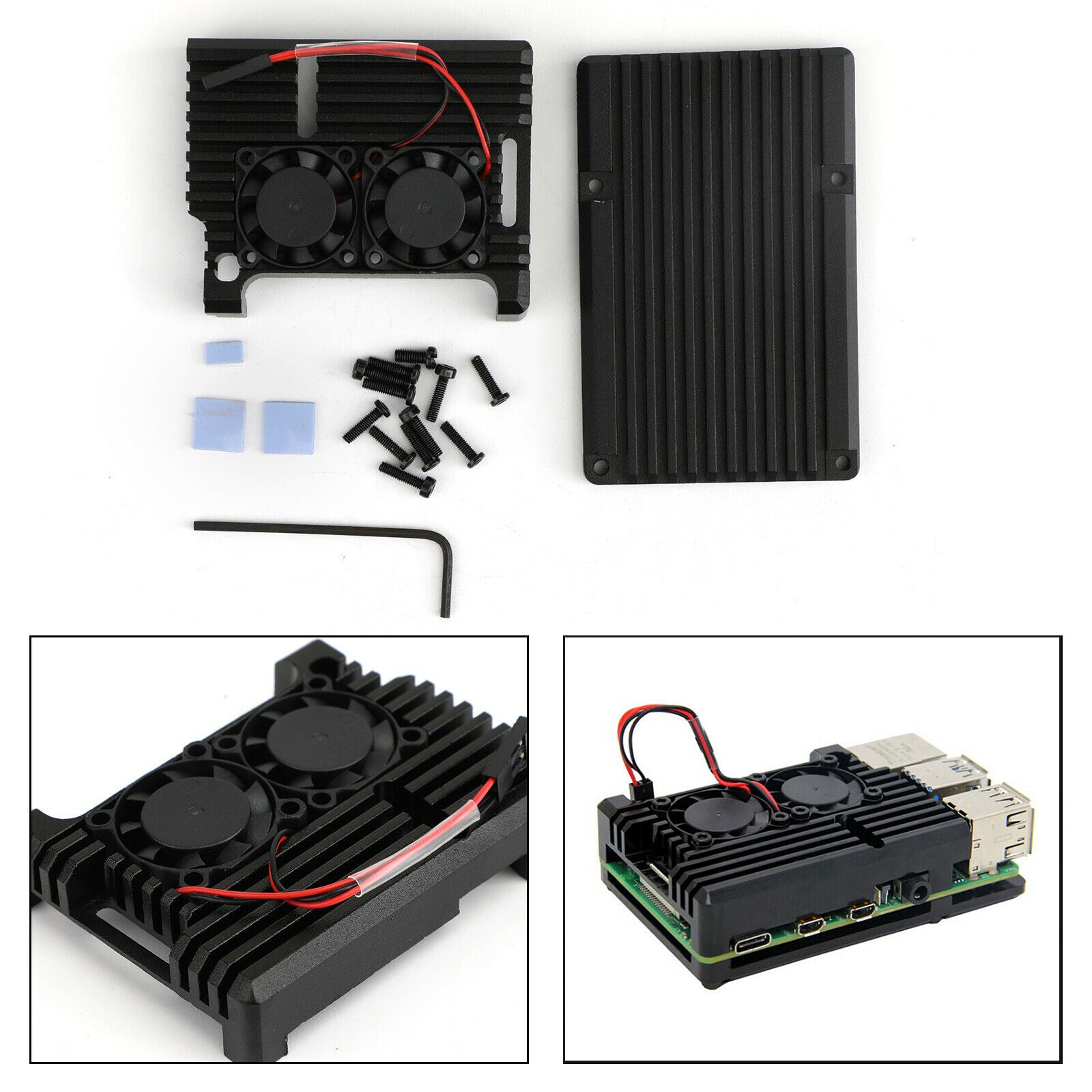 4x Latest CNC Aluminum Alloy Case Enclosure Cooling Fan For Raspberry Pi 4 4B