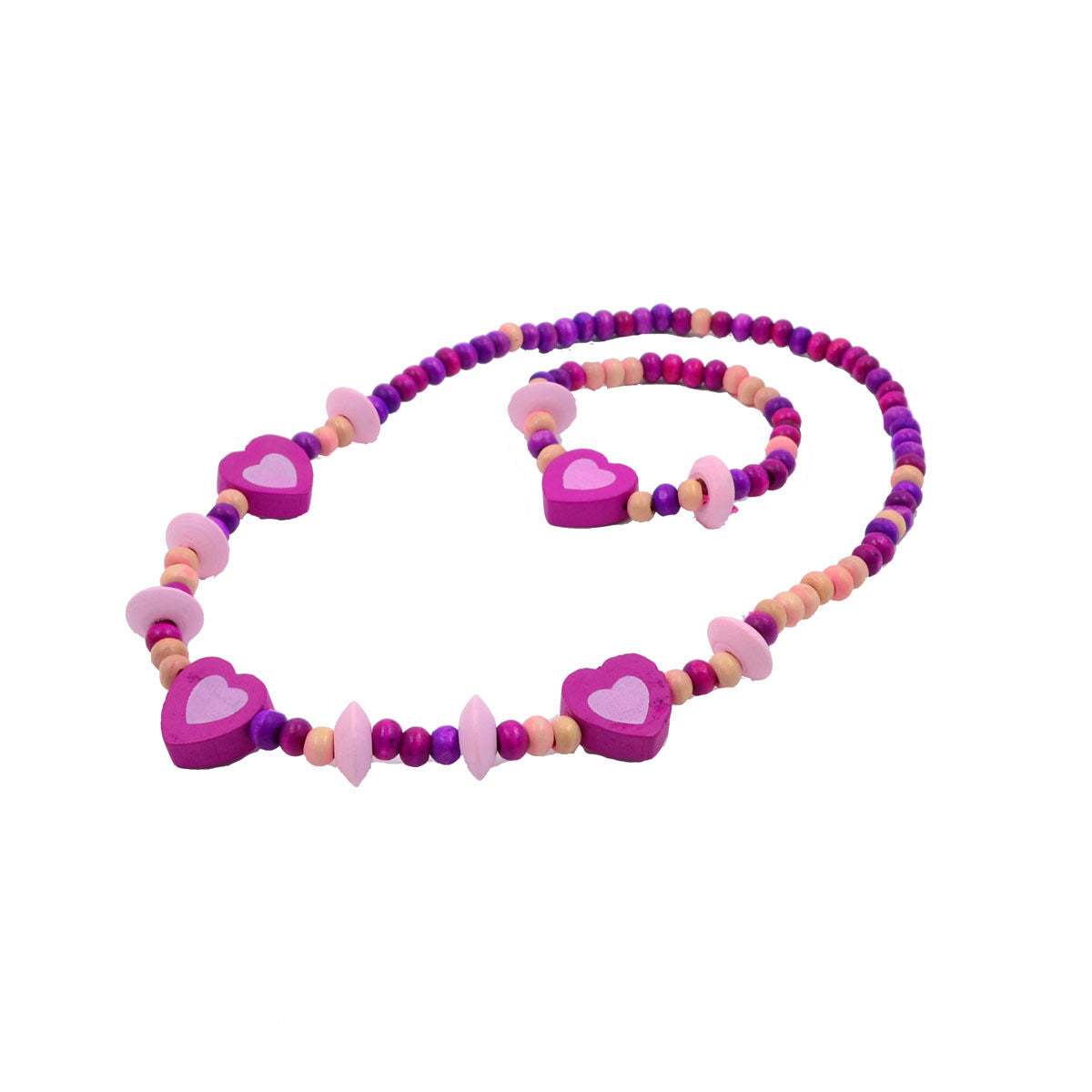 Wholesale1 Set Cute Girl's Pink Heart Wood Beads Necklace&Bracelet Jewelry Gift