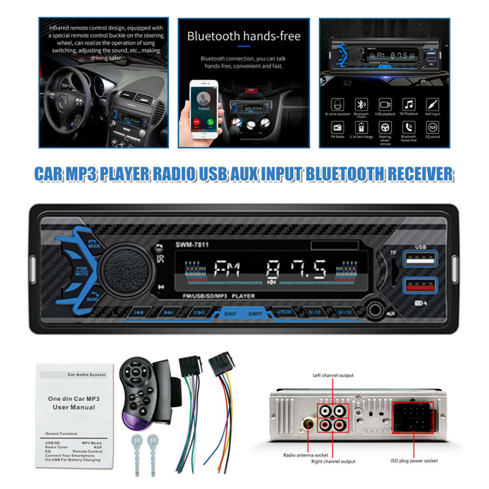 12V Car 1Din MP3/FM/USB/TF Player Stereo Radio Input Bluetooth Remote Kit
