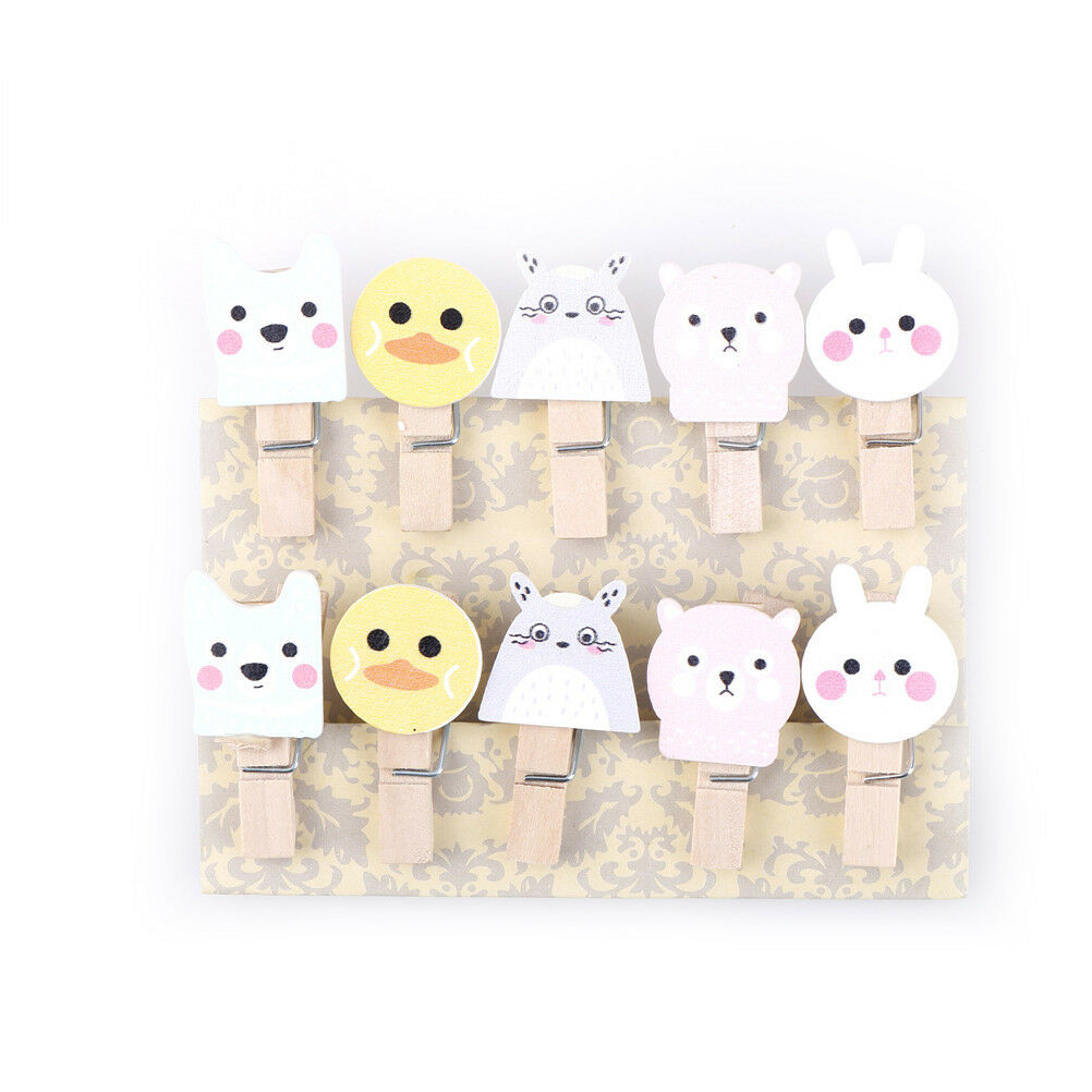 10x lovely color animal wooden clip photo paper craft diy clips with hemp.l8