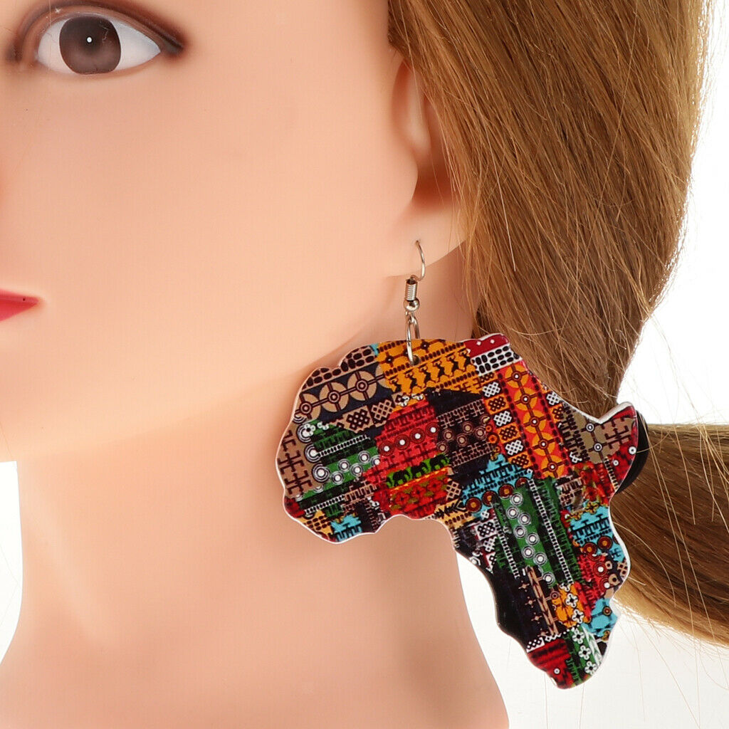 Ethnic Natural wooden African Map Tribal Club Women Dangle Earrings 3Pairs
