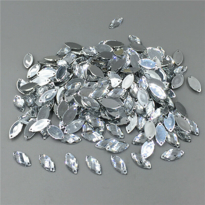 300pcs Acrylic Rhinestones W/ Holes Sew On/ Flatback Button Oval 15mm