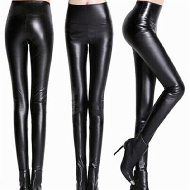 Thickened Leggings Skinny Pants Women Leather Warm Pants High Waisted TrouserDD