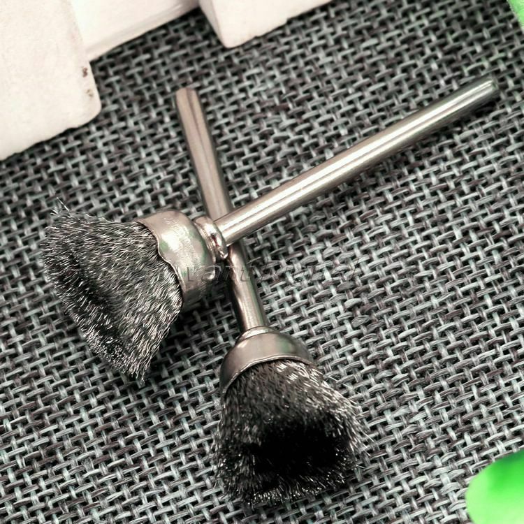 10Pcs 3mm Shank Steel Wire Cup Brushes Wheels Set Power Rotary Tool Dia 15mm