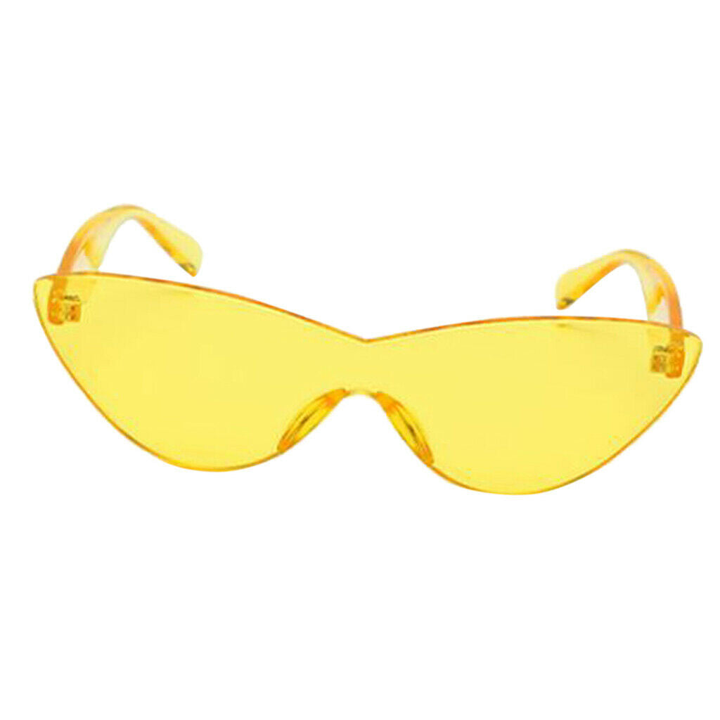 Women Retro Transparent Cat Eye Sunglasses Rimless Eyewear Candy Colored Yellow