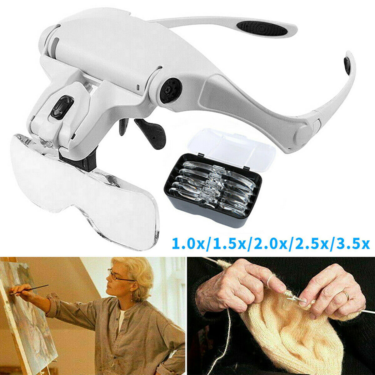 Magnifying Glasses LED Headband w/ Light Hand Free Headset Magnifier Lam Head!