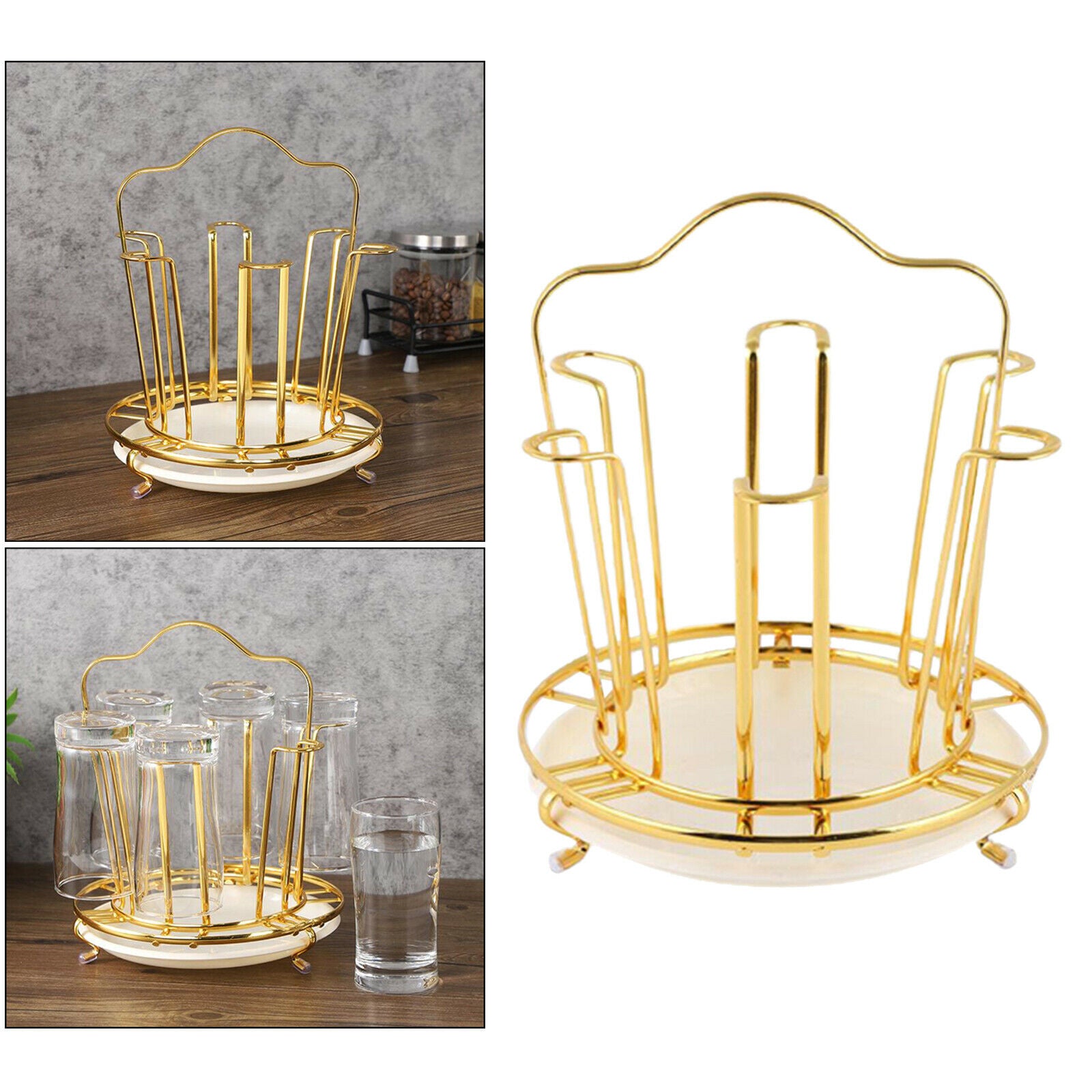 Golden Mug Holder Stand Metal Drainer RackTree Mugs Bottles Kitchen Storage
