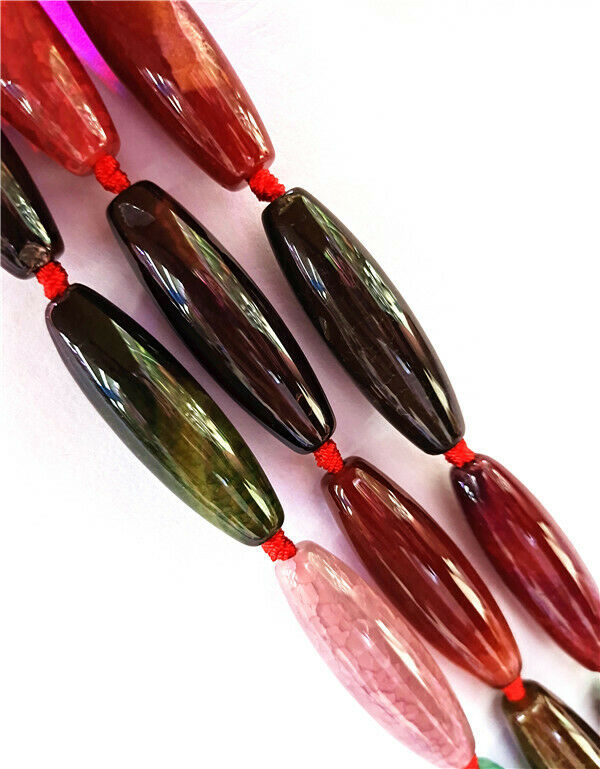 1 Strand 50x16mm Colorful Dragon Veins Agate Olive Loose Beads 15.5inch HH8474