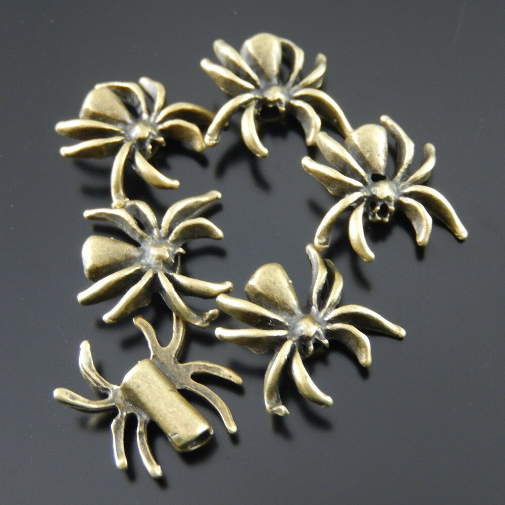 60pcs Antiqued Bronze Spider Bead Charm Alloy Crafting Jewelry Making 14*14*4mm