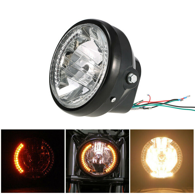 7inch Retro Cover LED Motorcycle ATV Bike Headlight Turn Signal Light Amber Lamp