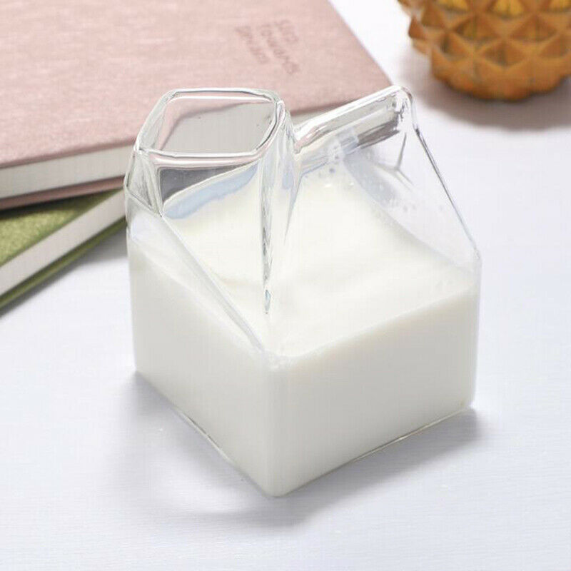 1Pc 300ML Half Pint Milk Carton Style Creative Mini Creamer Jug Glass Milk M TL