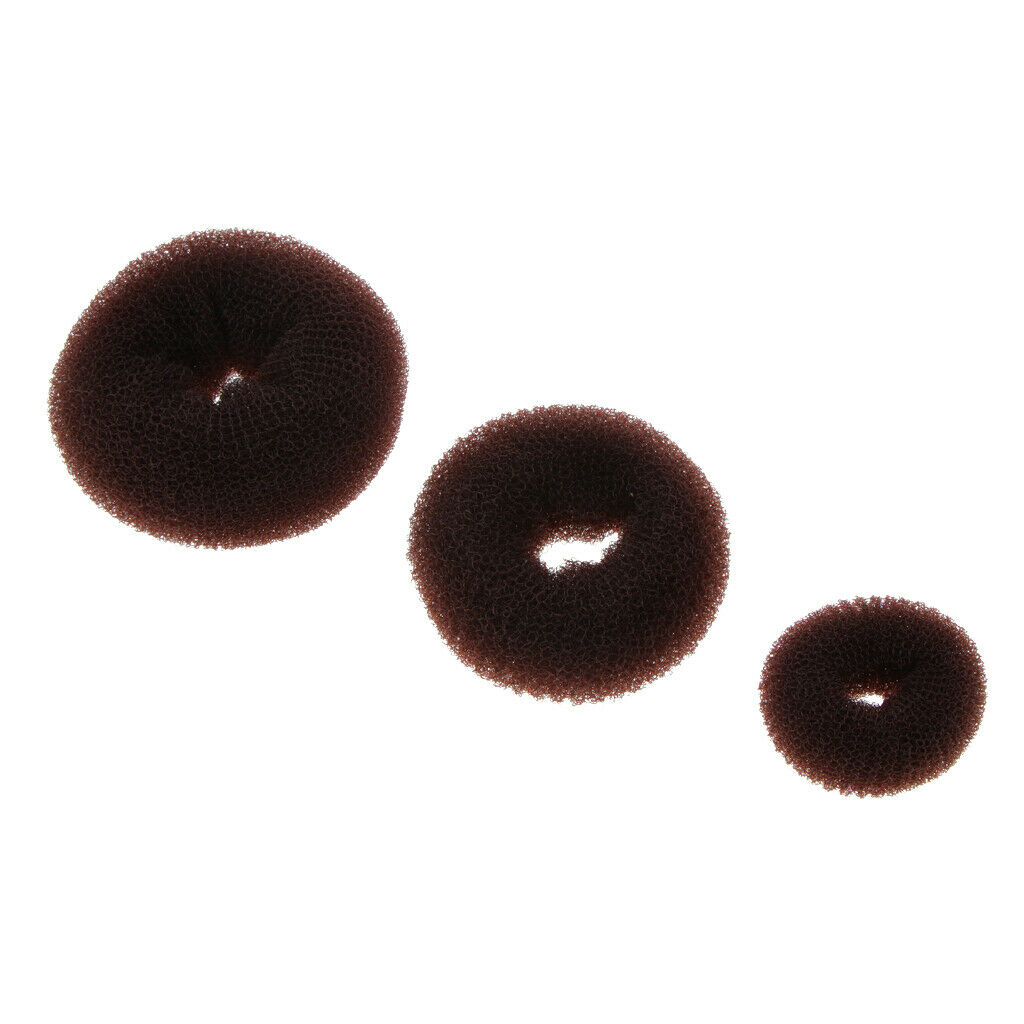 3x Women Girls Nylon Topknot Maker Ring Donut Shape Hair Band Styler