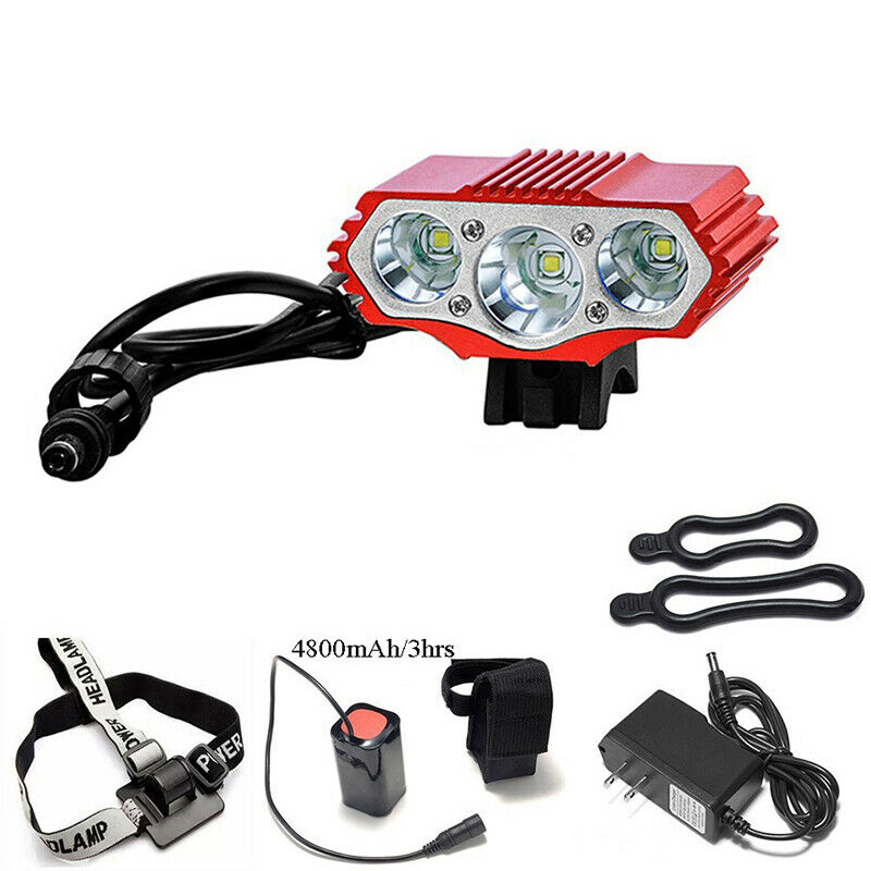 Red Bike Lighting Headlamp 3T6 LED Bicycle Lamp Headlight&4800mAh Battery Pack