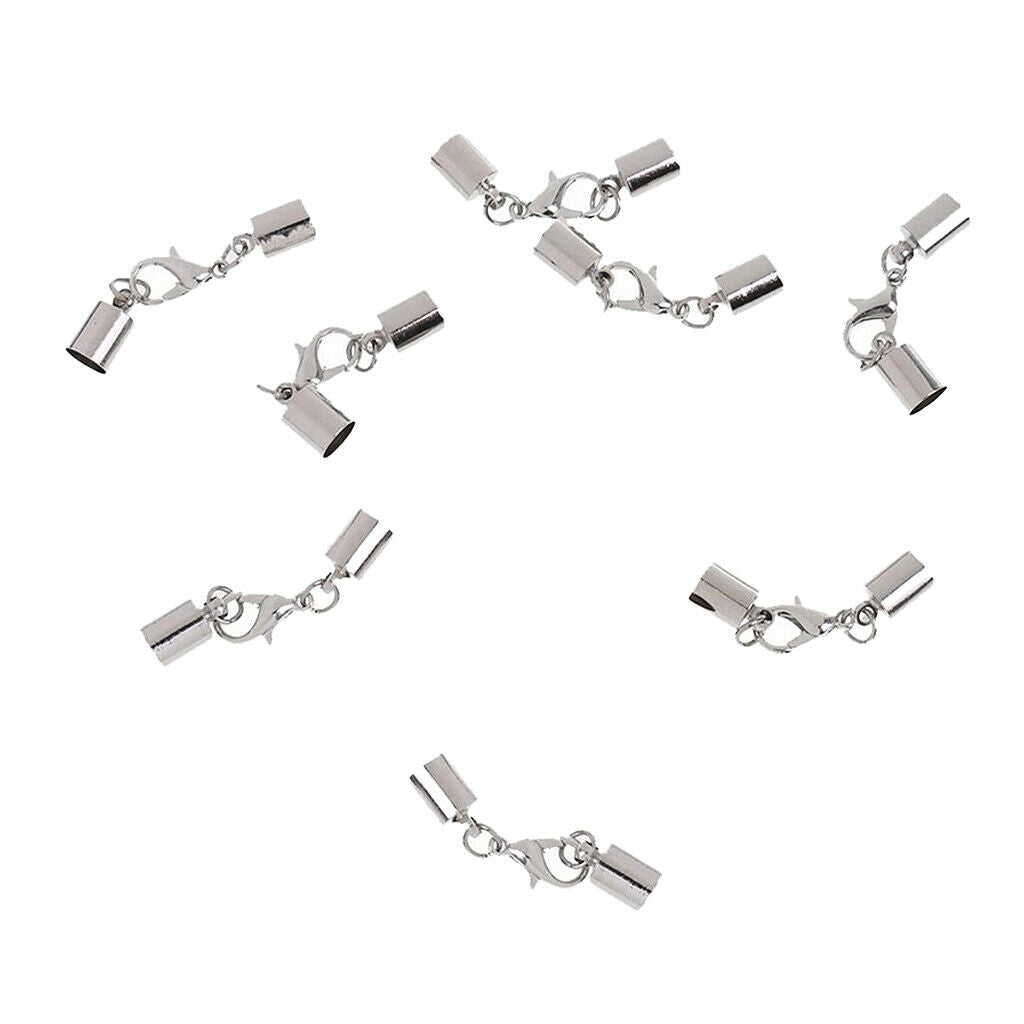 8pcs white k plated leather cord kumihimo end   tube lobster clasps 5.5mm