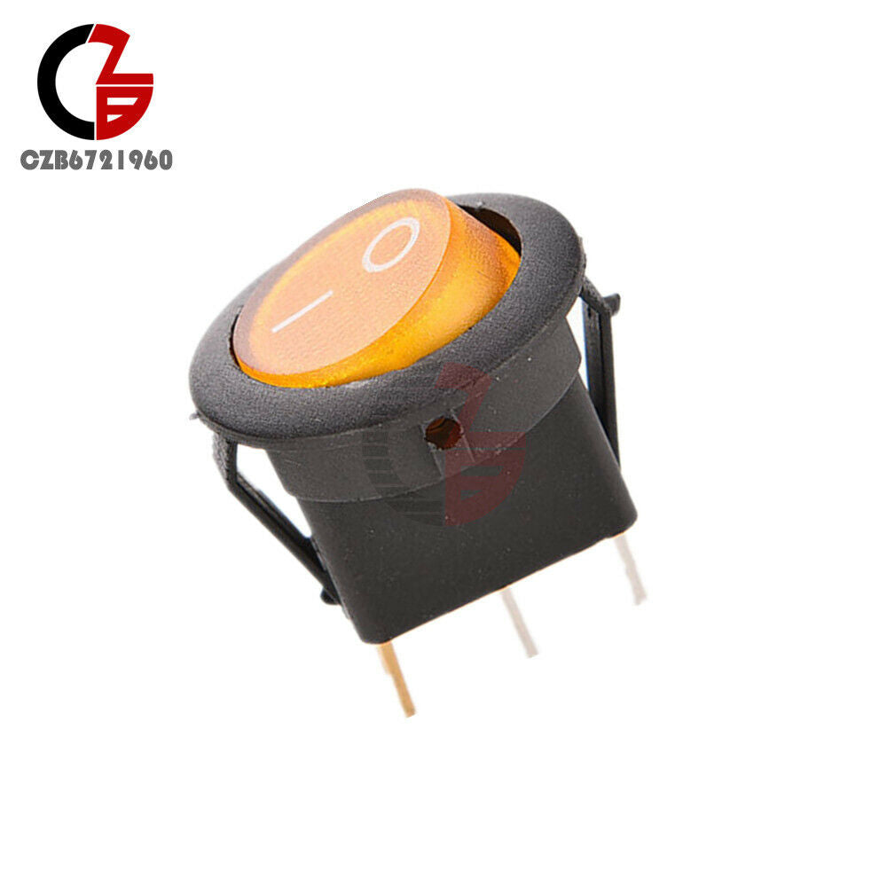5PCS Mini Yellow Round 3 Pin SPDT ON-OFF Rocker Switch Snap-in