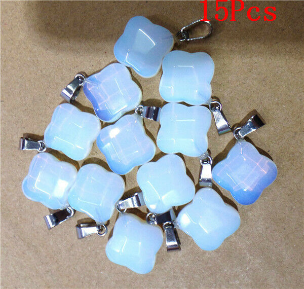 15Pcs 18x7mm White Opal Faceted Clovers Pendant Bead DIY Necklace Jewelry HH9532