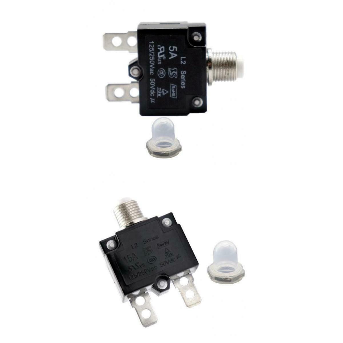 2Pcs 15A+5A 50V DC Push Button Circuit Breaker Reset Thermal Overload Switch