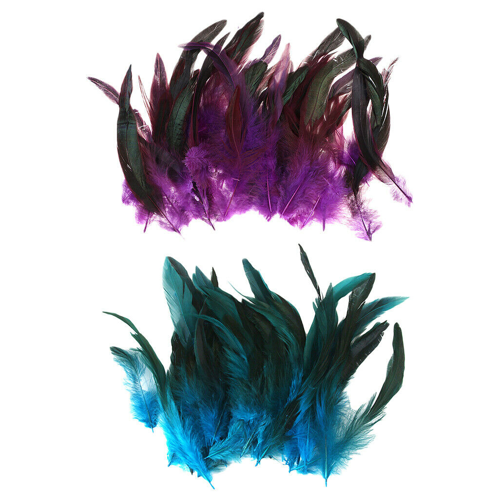 100x Purple Blue Dyed Rooster Feathers Embellishment for DIY Crafts 12-18cm