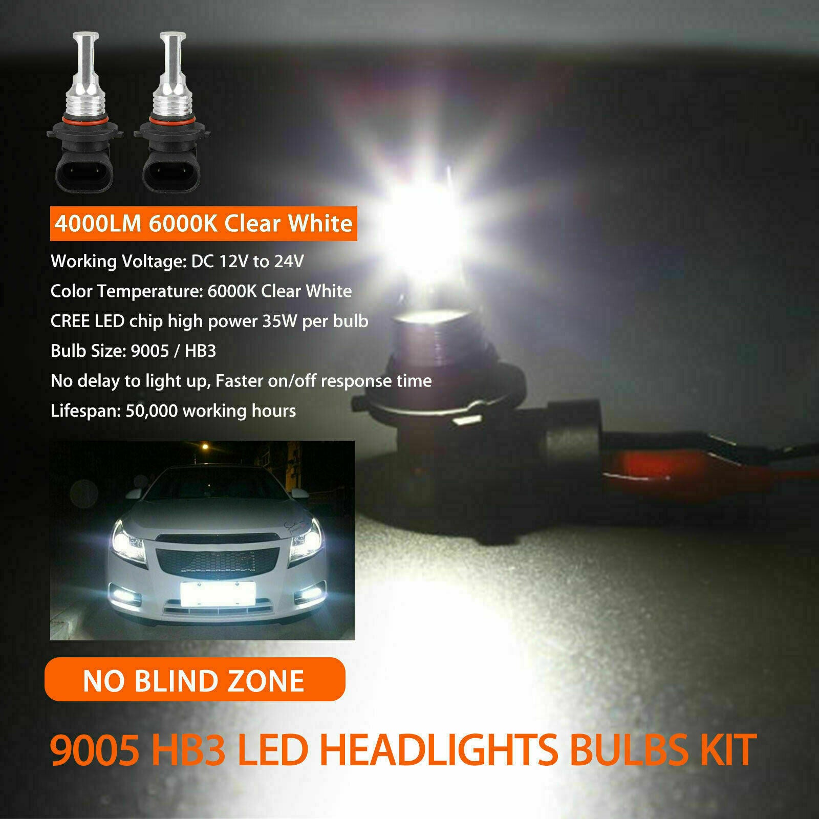 2X CREE 9005 HB3 LED Headlight kit HB3 80W 8000LM High Low Beam 6000K White Bulb