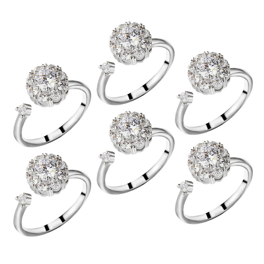 Pack of 6 Lady Wedding Zircon Zirconia Ring Open Anti Anxiety Rings Gift