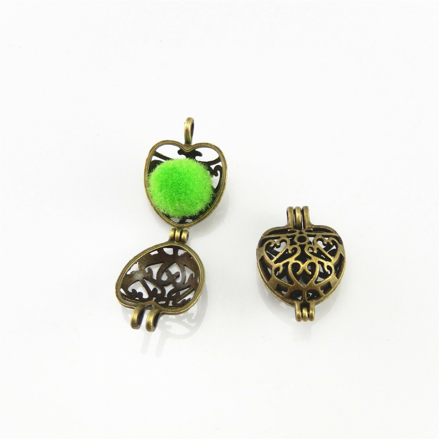 4 pcs Hollowed Bronze Alloy Mini Heart Shaped Locket Handmade Pendants Findings