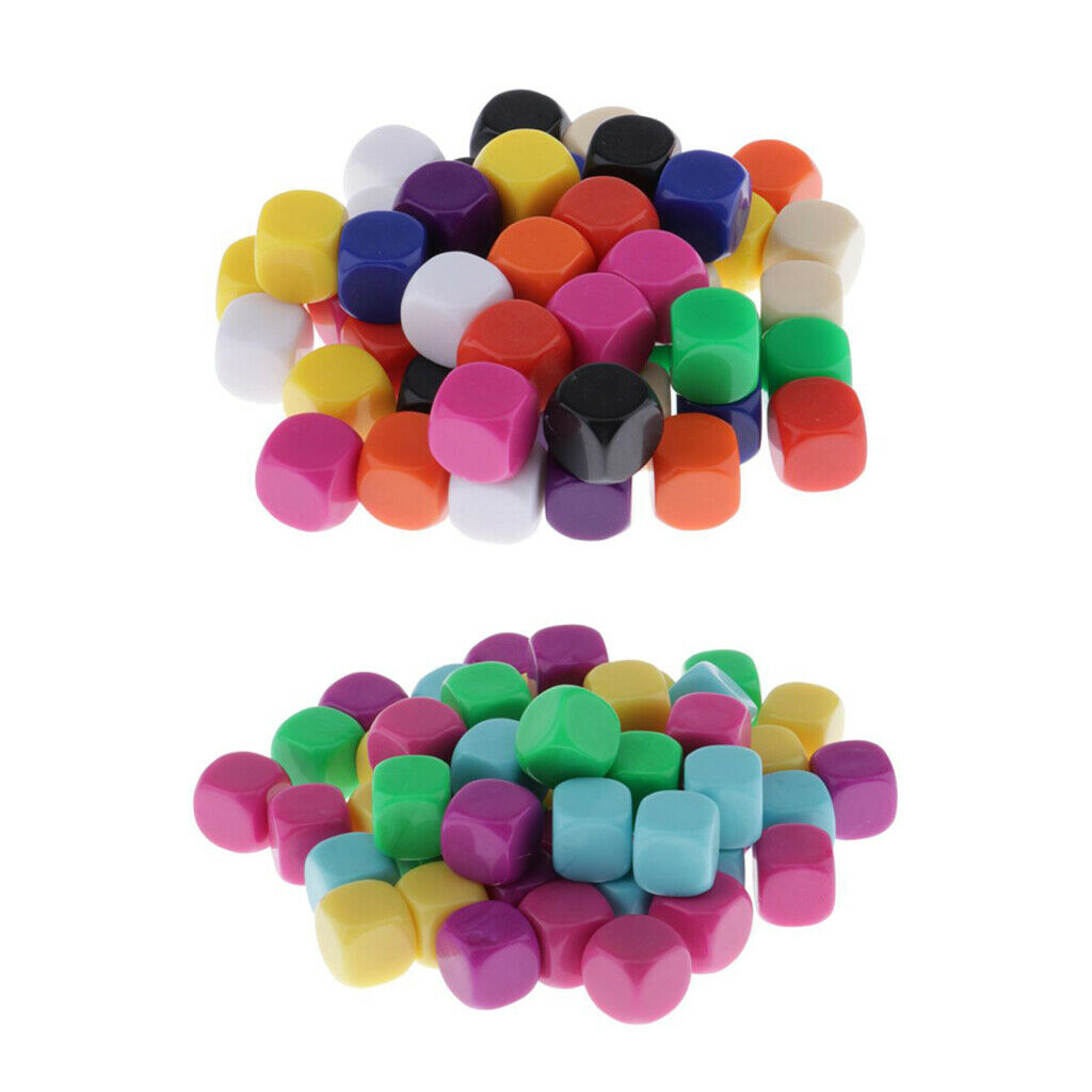 100Pcs Creative Colorful Opaque Blank 6 Sided Dice for RPG Math Teaching