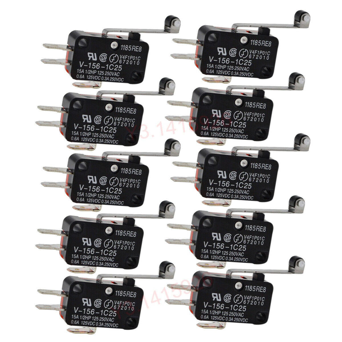 10Pcs V-156-1C25 Micro Limit Switch Long Hinge Roller Momentary SPDT Snap Action