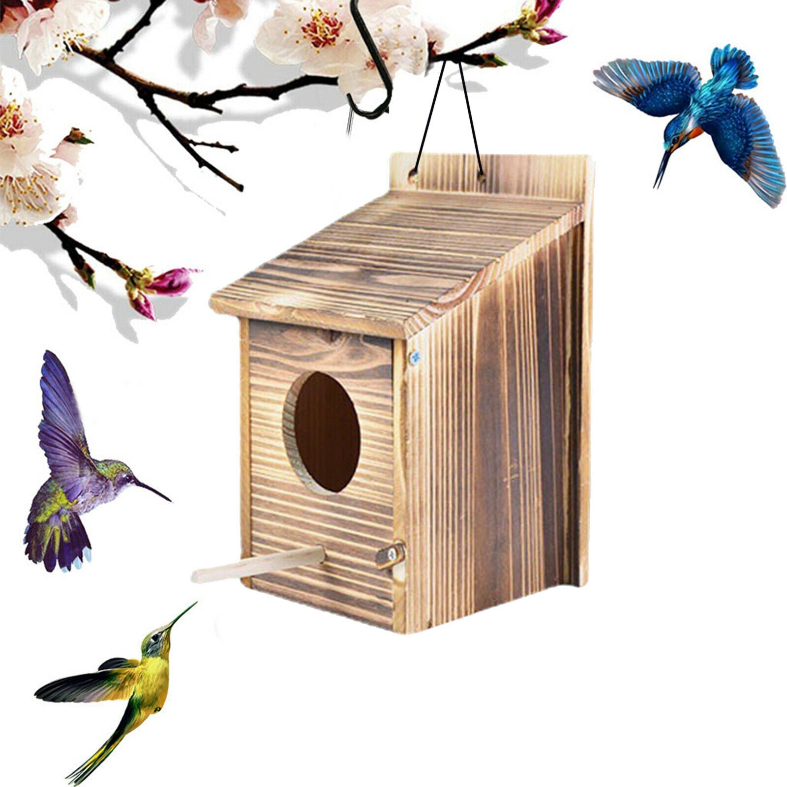 Rustic Wood Bird House Outside Bird Nest Breeding Hatching Box Birdhouse