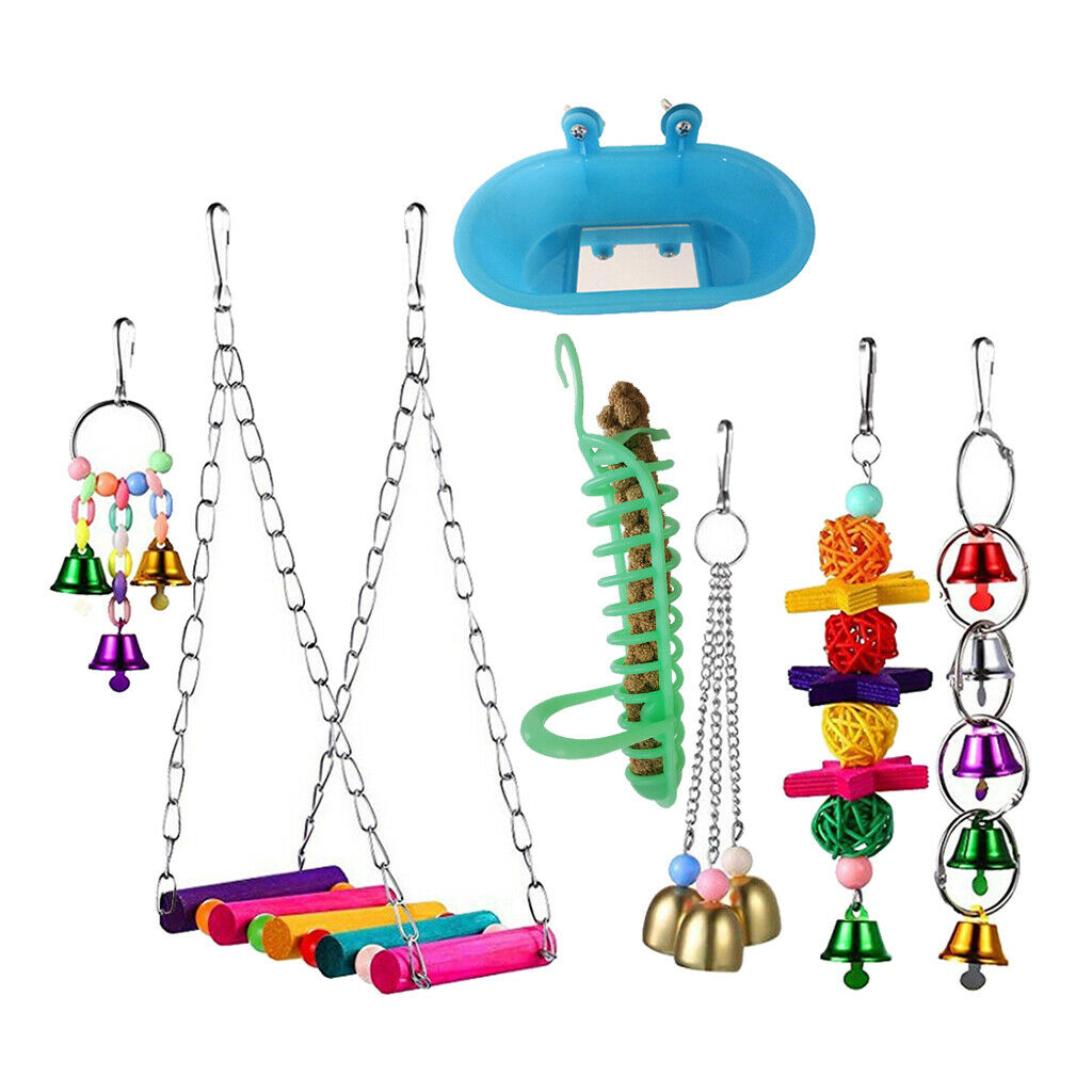 7 Pieces Bird Parrot Chewing Bell Toys Set Cockatiel Budgie Multicolor