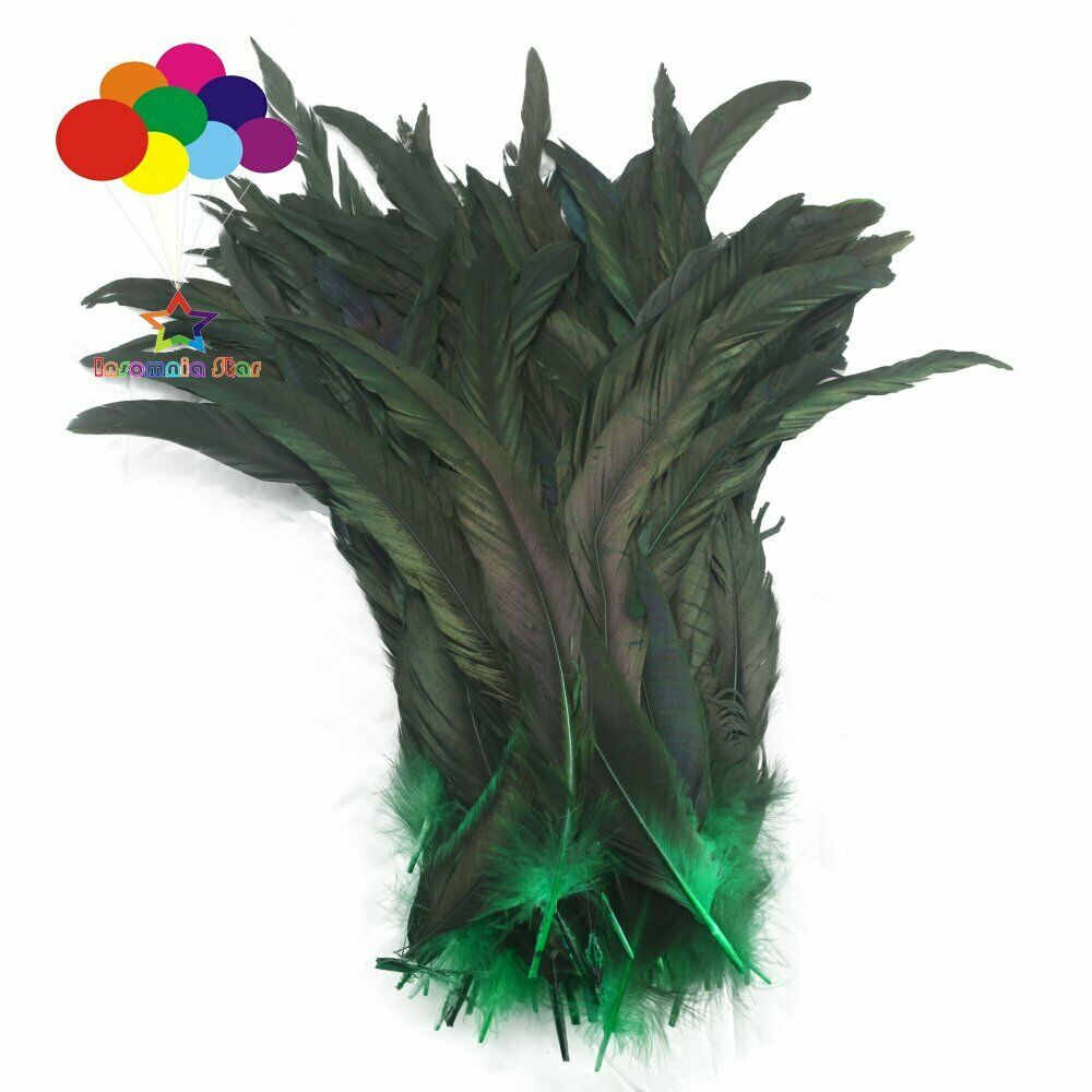 Grass green dyeing 100 Pcs 12-14Inch/30-35cm Cock Chicken Tail natural Feathers