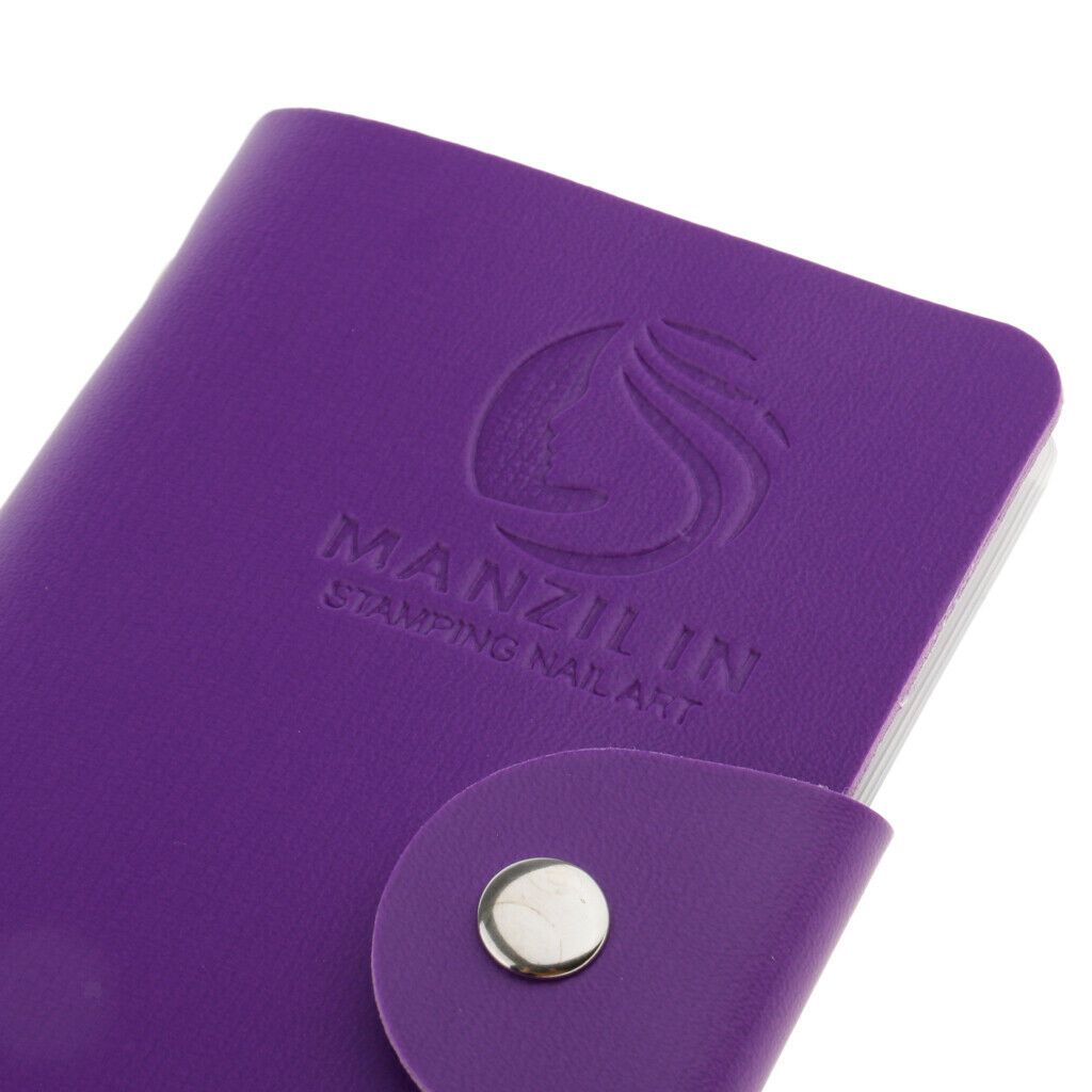 24 Slot Nail Art Stencil Stamping Plate Holder Organizer Case Bag Purple