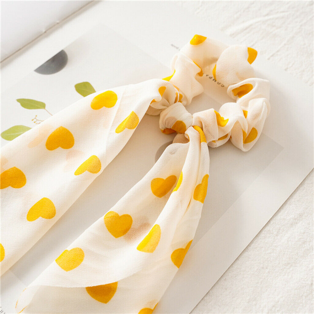 5x Cute Hair Scrunchies Heart Print Wide Ribbon Elastic Hair Ties Updo Tool