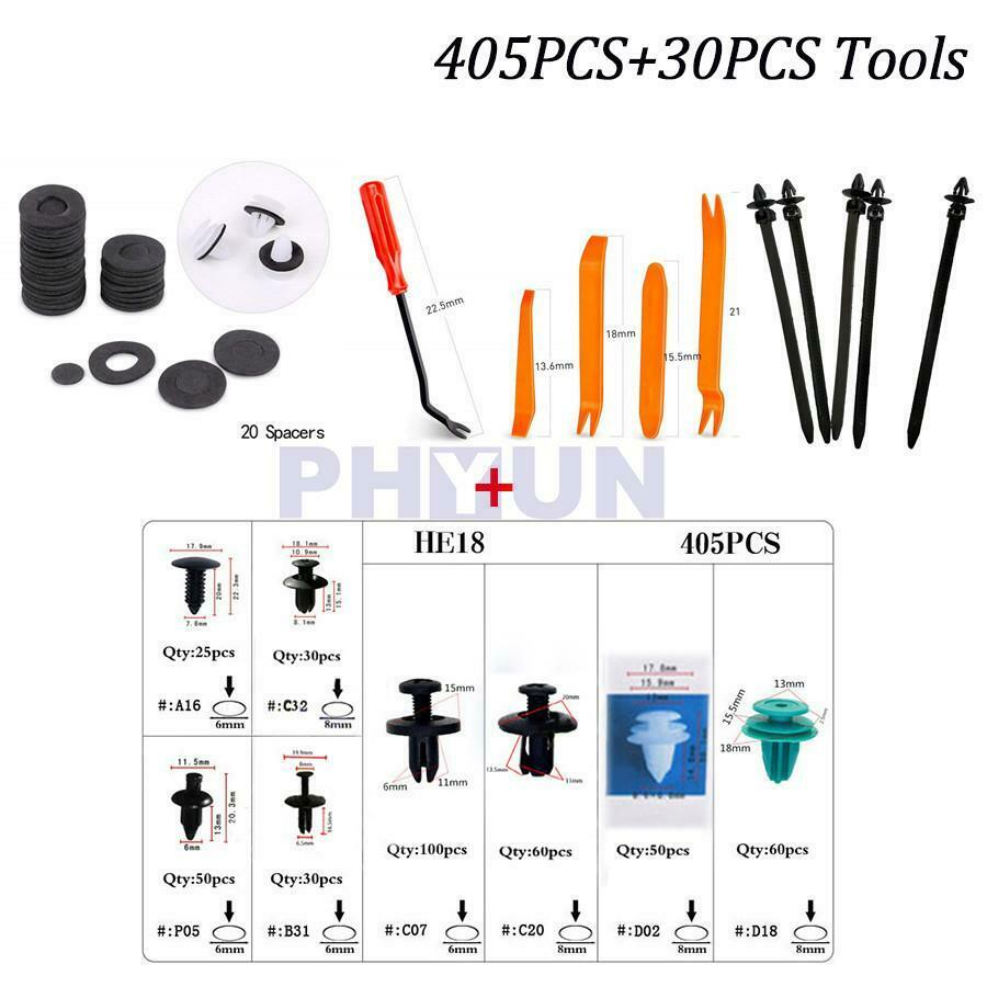 405pcs Plastic Car Rivers Fasteners Fender Push Pin Clips w/30pcs Removal Tools